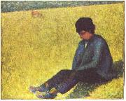Georges Seurat Auf einer Wiese sitzender Knabe oil painting